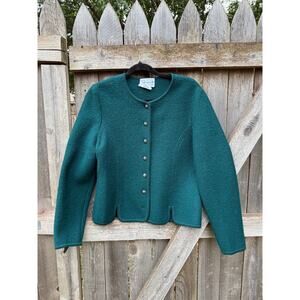 VTG Dean’s of Scotland emerald green boiled wool short JACKET gold buttons